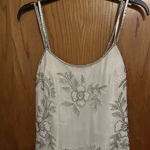 White and silver beaded floral strappy dress